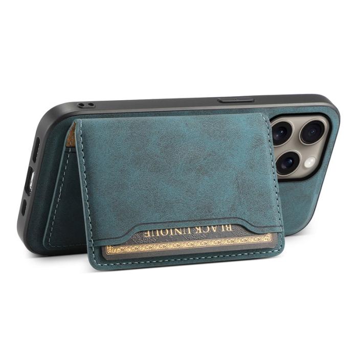 DENIOR - DENIOR D13 iPhone 16 Pro Magnetfodral Korthållare Läder PC TPU Blå
