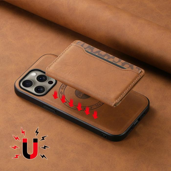 DENIOR - DENIOR D13 iPhone 16 Pro Skal Magnetiskt Läder Coated PC+TPU - Brun