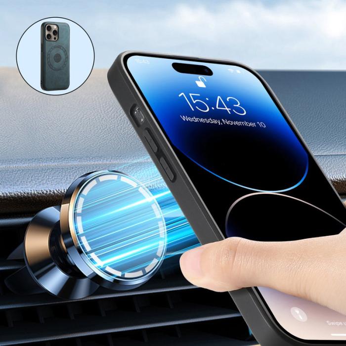 DENIOR - DENIOR D13 iPhone 16 Pro Max Magnetiskt Fodral Läder Blå