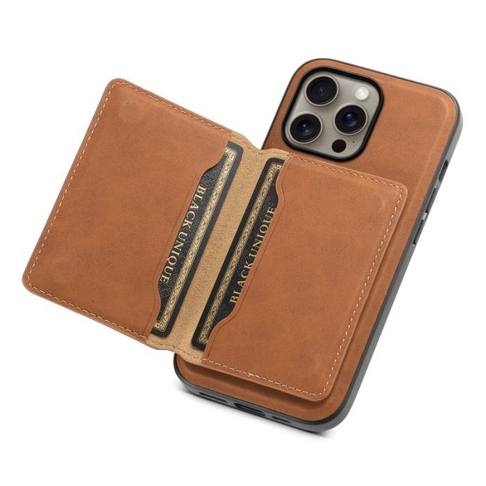 DENIOR - DENIOR D13 iPhone 16 Pro Max Skal Äkta Läder Kortfack - Brun