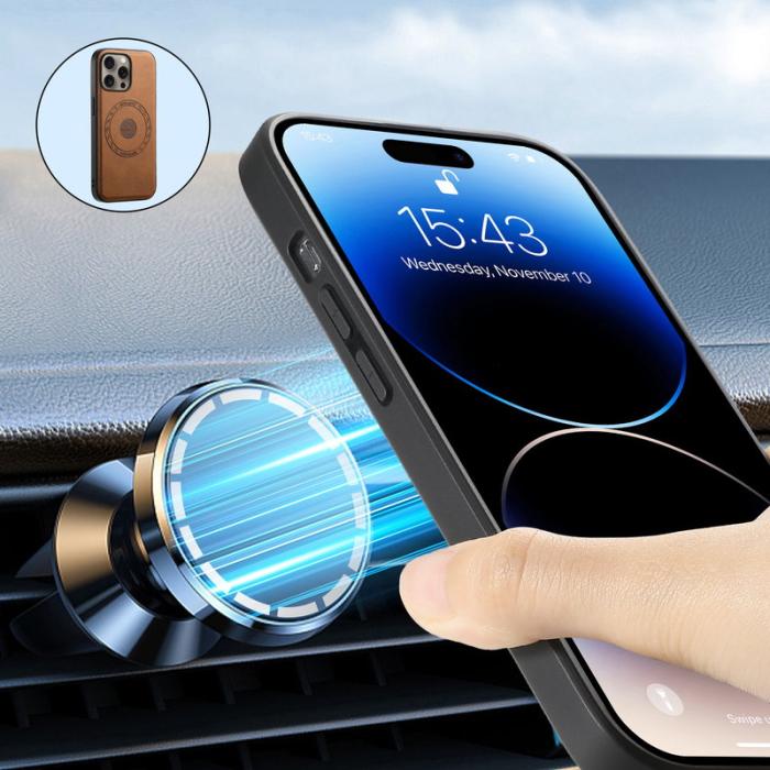 DENIOR - DENIOR D13 iPhone 16 Pro Max Skal Äkta Läder Kortfack - Brun