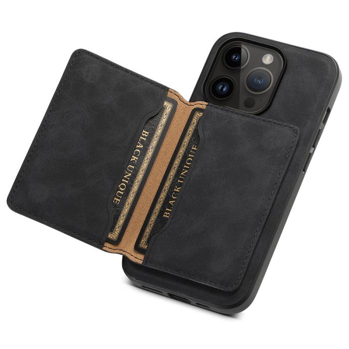 DENIOR - DENIOR D13 Fodral för iPhone 14 Pro PC+TPU+PU Läder Svart