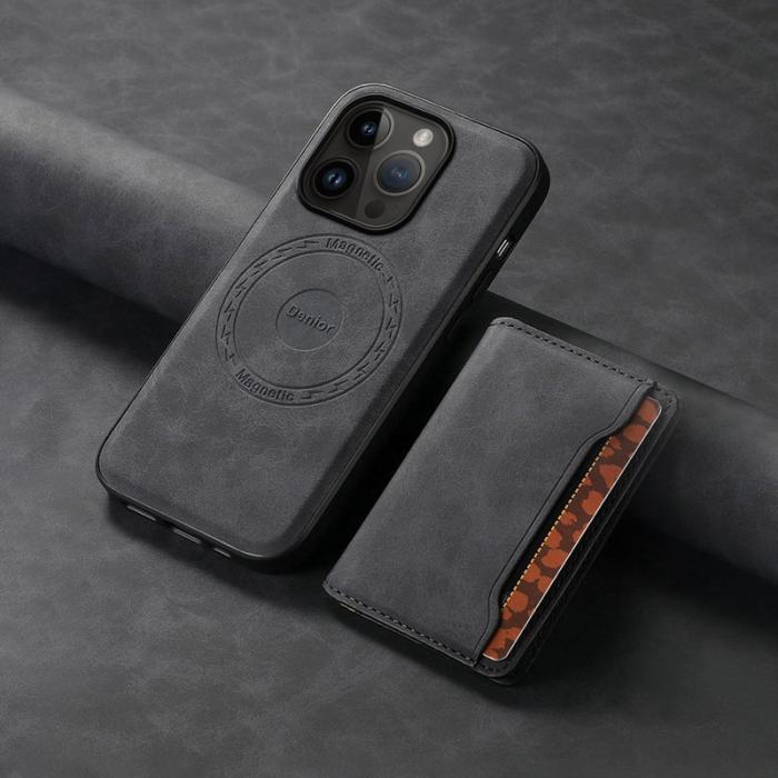 DENIOR - DENIOR D13 Fodral för iPhone 14 Pro PC+TPU+PU Läder Svart