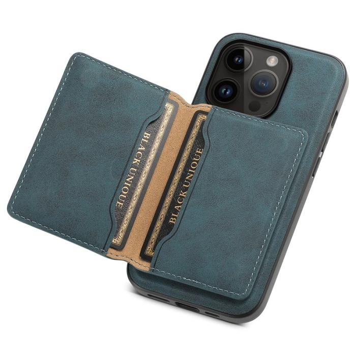 DENIOR - DENIOR D13 Fodral till iPhone 14 Pro PC+TPU+PU Läder Blå