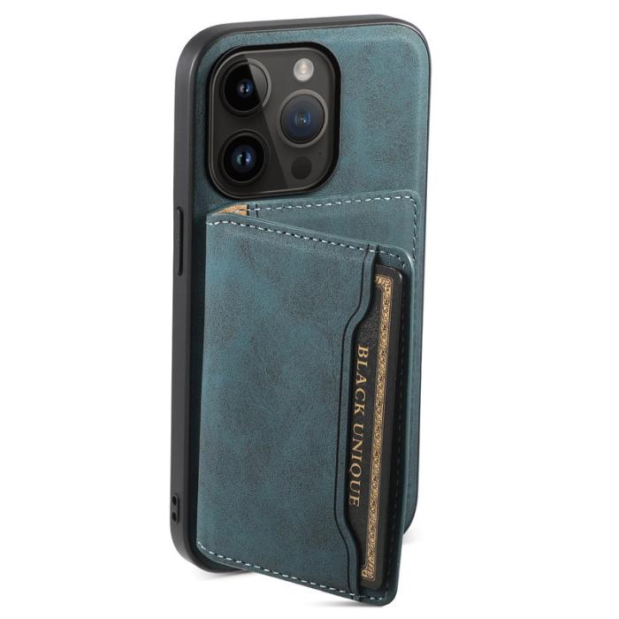 DENIOR - DENIOR D13 Fodral till iPhone 14 Pro PC+TPU+PU Läder Blå