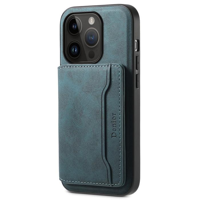DENIOR - DENIOR D13 Fodral till iPhone 14 Pro PC+TPU+PU Läder Blå