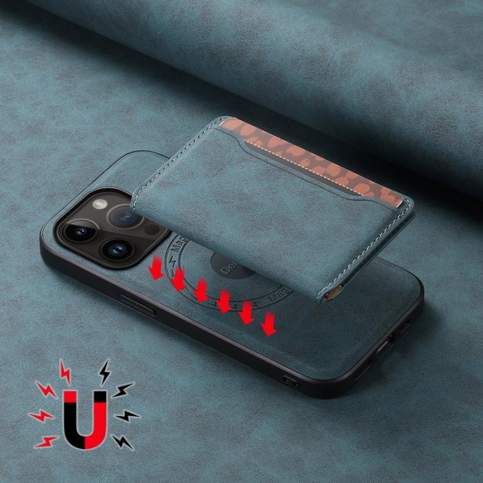 DENIOR - DENIOR D13 Fodral till iPhone 14 Pro PC+TPU+PU Läder Blå