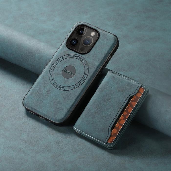 DENIOR - DENIOR D13 Fodral till iPhone 14 Pro PC+TPU+PU Läder Blå