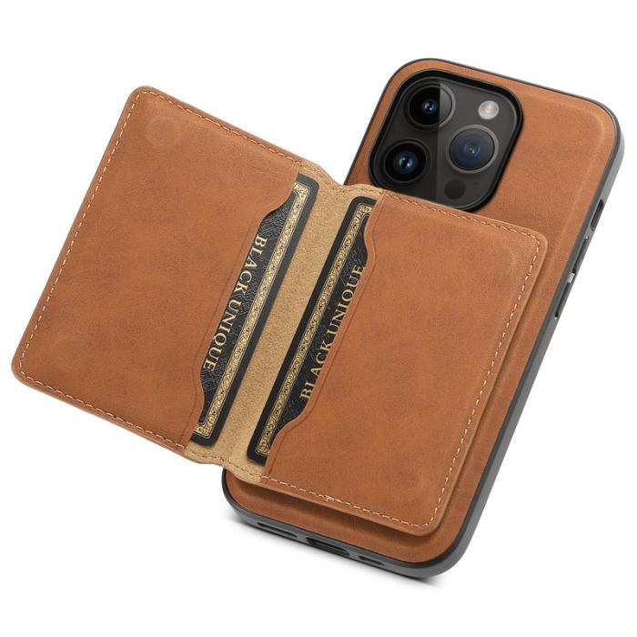 DENIOR - DENIOR D13 Fodral till iPhone 14 Pro PC+TPU+PU Läder Brun