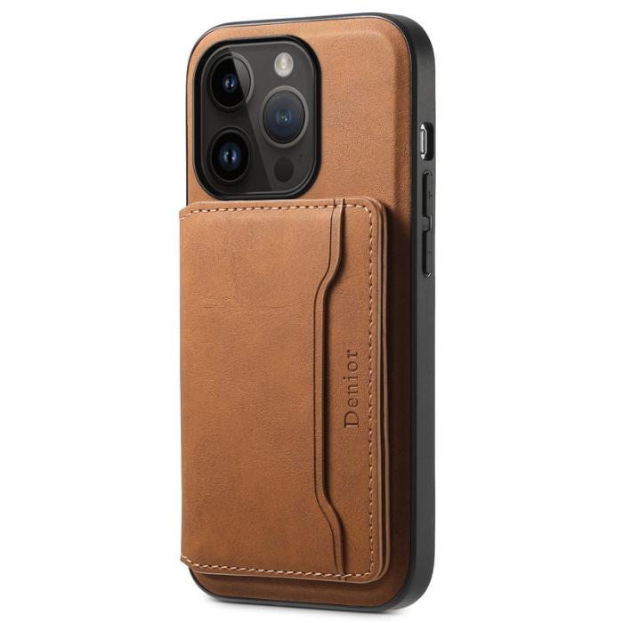 DENIOR - DENIOR D13 Fodral till iPhone 14 Pro PC+TPU+PU Läder Brun