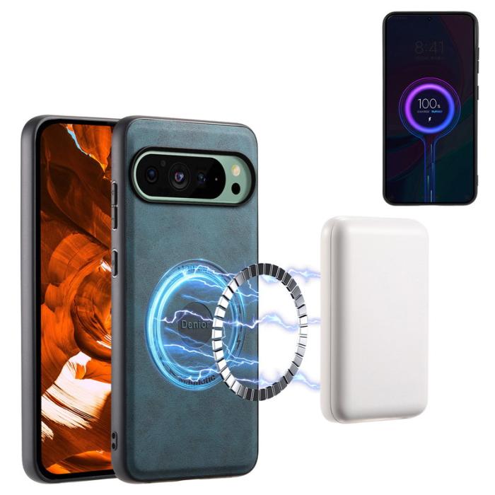 DENIOR - DENIOR D14 Google Pixel 9/9 Pro Fodral Äkta läder Blå