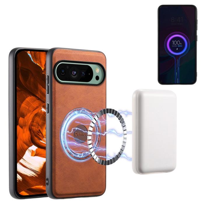 DENIOR - DENIOR D14 Google Pixel 9/9 Pro Fodral Äkta läder Brun