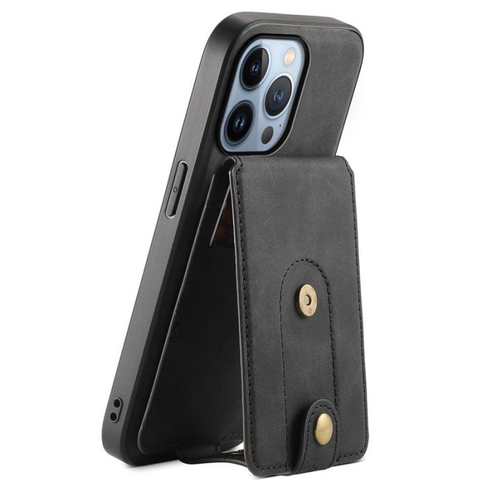 DENIOR - DENIOR D14 iPhone 13 Pro Fodral Äkta läder Kickstand Svart