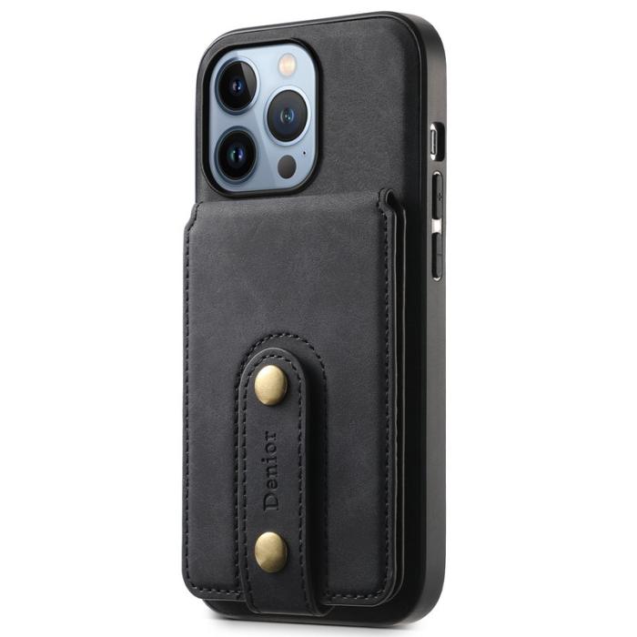 DENIOR - DENIOR D14 iPhone 13 Pro Fodral Äkta läder Kickstand Svart