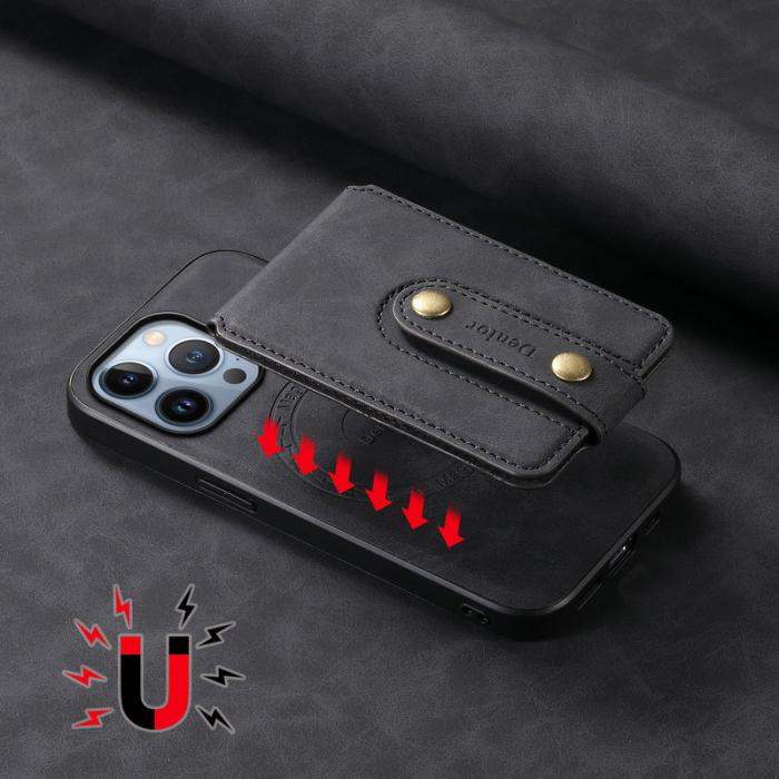 DENIOR - DENIOR D14 iPhone 13 Pro Fodral Äkta läder Kickstand Svart