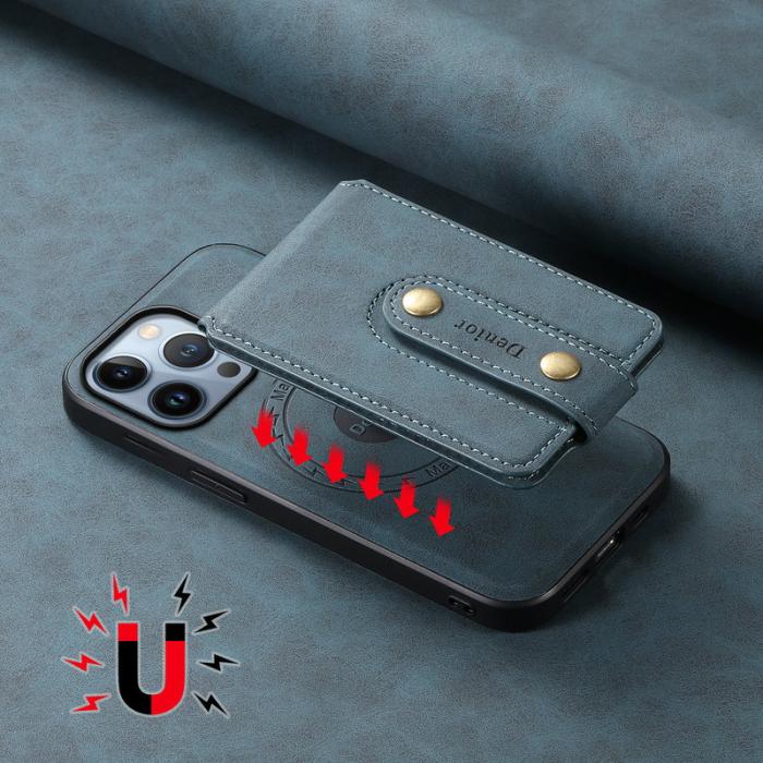 DENIOR - DENIOR D14 iPhone 13 Pro Fodral Äkta läder Kickstand Blå