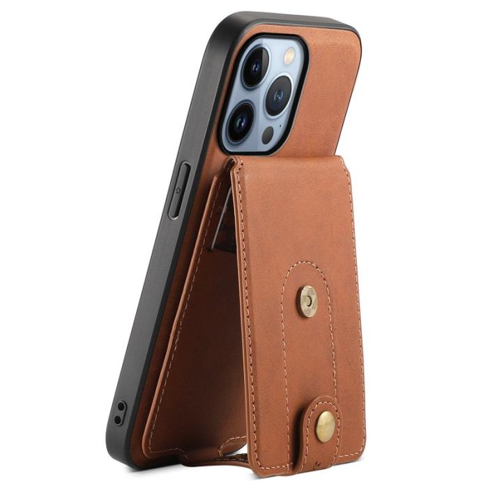 DENIOR - DENIOR D14 iPhone 13 Pro Fodral Läder Med Ställ och Kortfack - Brun