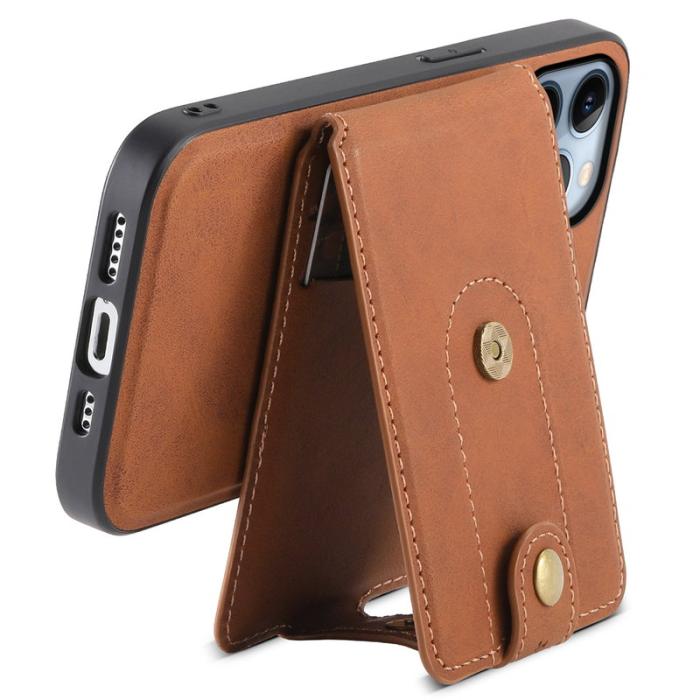 DENIOR - DENIOR D14 iPhone 13 Pro Fodral Läder Med Ställ och Kortfack - Brun