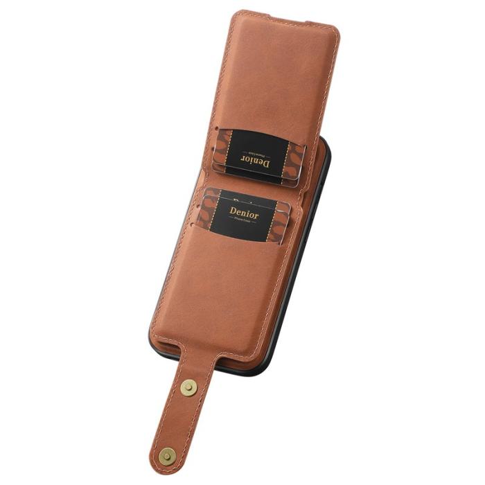 DENIOR - DENIOR D14 iPhone 13 Pro Fodral Läder Med Ställ och Kortfack - Brun