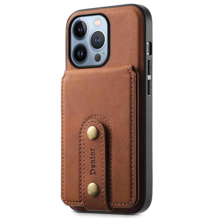 DENIOR - DENIOR D14 iPhone 13 Pro Fodral Läder Med Ställ och Kortfack - Brun