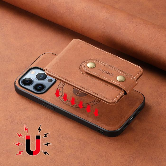 DENIOR - DENIOR D14 iPhone 13 Pro Fodral Läder Med Ställ och Kortfack - Brun