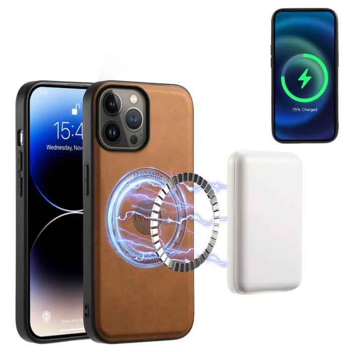 DENIOR - DENIOR D14 iPhone 13 Pro Max Magnetiskt Fodral Läder+PC+TPU Brun