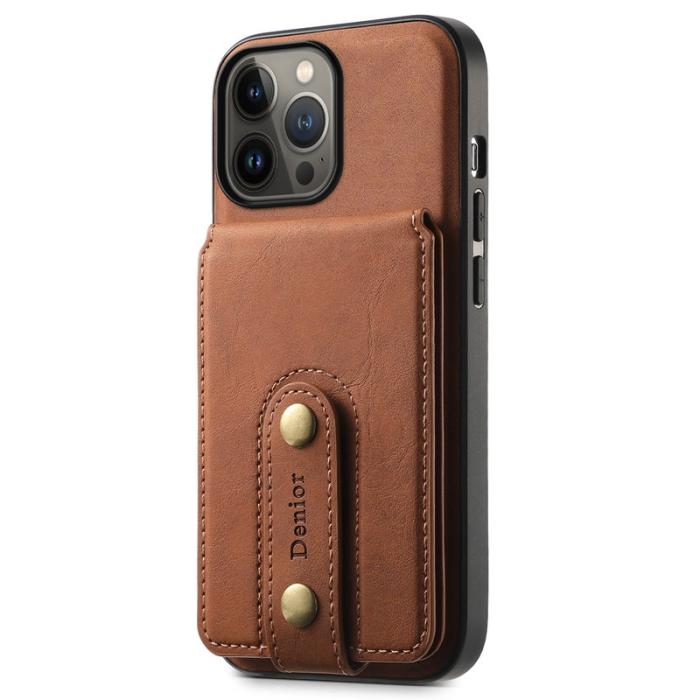 DENIOR - DENIOR D14 iPhone 13 Pro Max Magnetiskt Fodral Läder+PC+TPU Brun