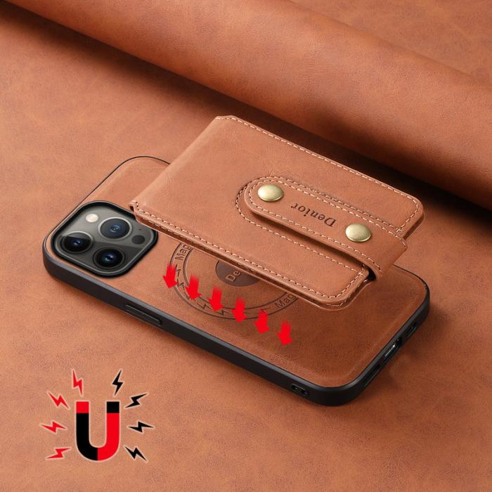 DENIOR - DENIOR D14 iPhone 13 Pro Max Magnetiskt Fodral Läder+PC+TPU Brun