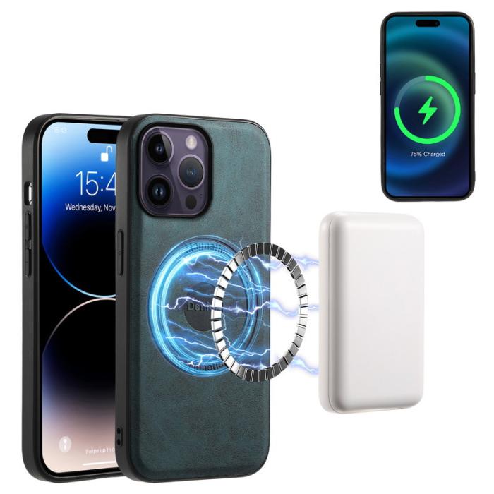 DENIOR - DENIOR D14 iPhone 14 Pro Max Skal Magnetiskt Läder - Blå