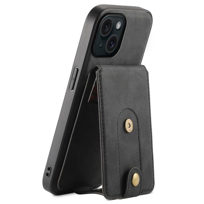 DENIOR - DENIOR D14 iPhone 15 Magnetiskt Fodral Retro Läder TPU PC Svart