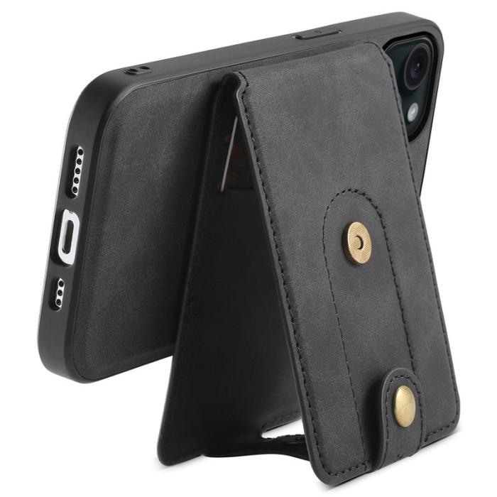 DENIOR - DENIOR D14 iPhone 15 Magnetiskt Fodral Retro Läder TPU PC Svart
