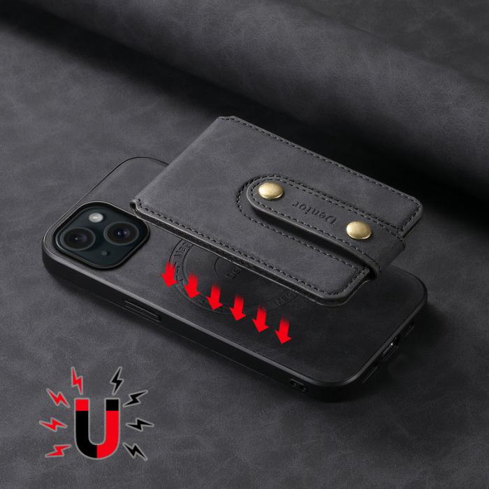 DENIOR - DENIOR D14 iPhone 15 Magnetiskt Fodral Retro Läder TPU PC Svart