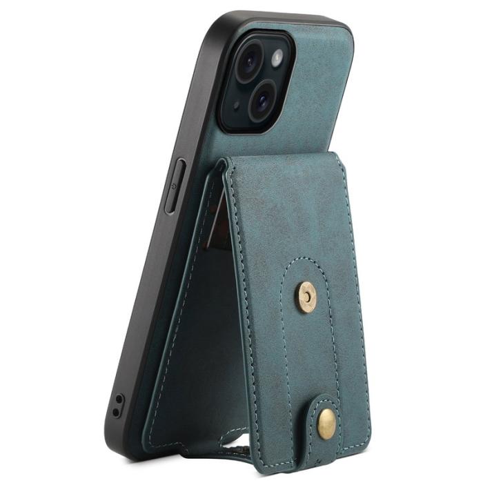 DENIOR - DENIOR D14 iPhone 15 Magnetiskt Fodral Retro Läder TPU PC Blå