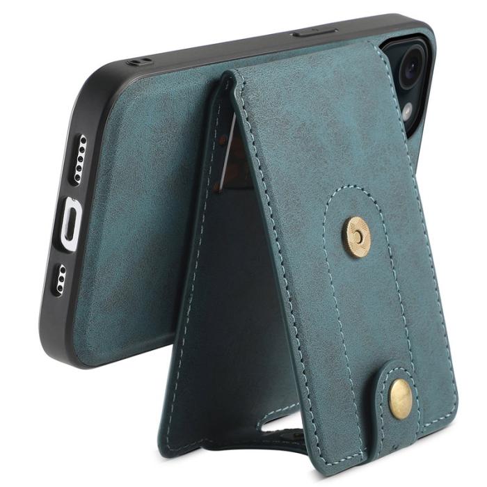 DENIOR - DENIOR D14 iPhone 15 Magnetiskt Fodral Retro Läder TPU PC Blå
