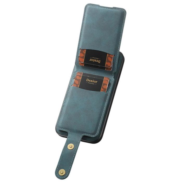 DENIOR - DENIOR D14 iPhone 15 Magnetiskt Fodral Retro Läder TPU PC Blå