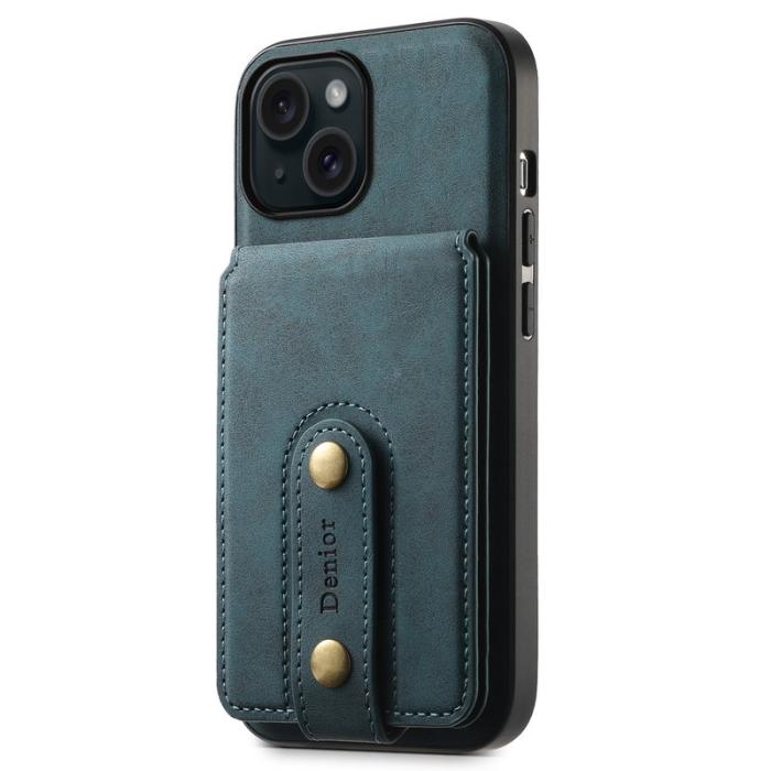 DENIOR - DENIOR D14 iPhone 15 Magnetiskt Fodral Retro Läder TPU PC Blå
