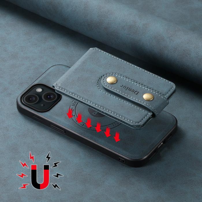 DENIOR - DENIOR D14 iPhone 15 Magnetiskt Fodral Retro Läder TPU PC Blå