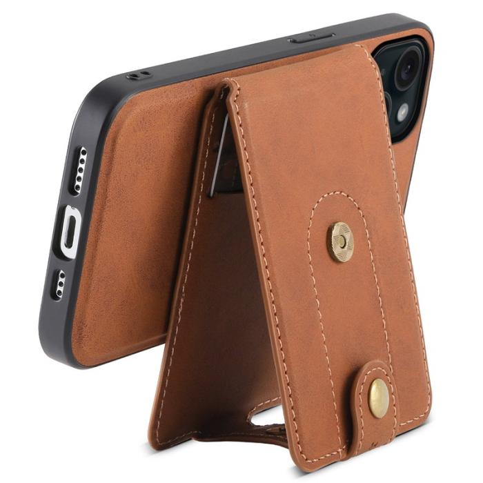DENIOR - DENIOR D14 iPhone 15 Magnetiskt Fodral Retro Läder TPU PC Brun