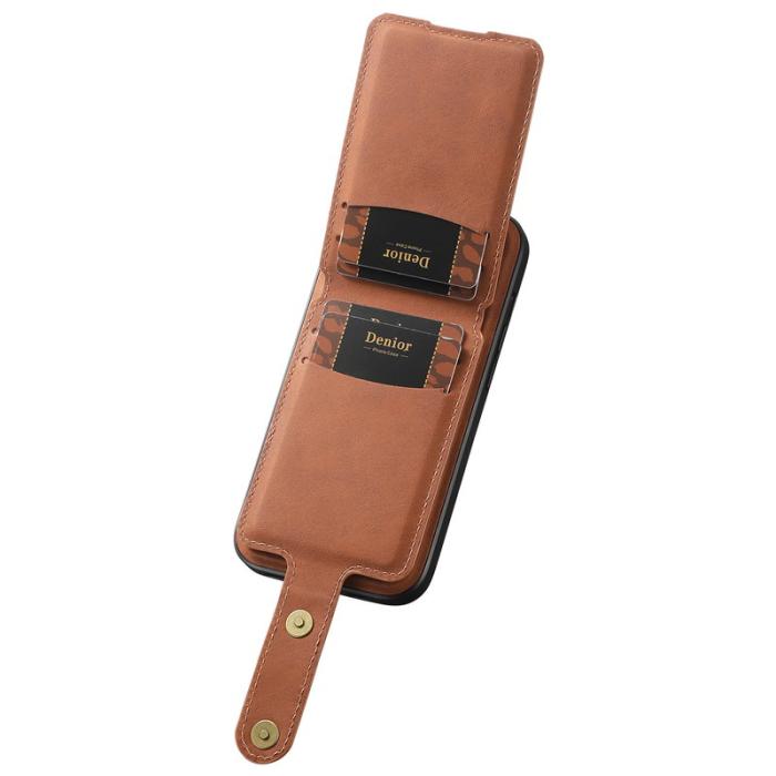 DENIOR - DENIOR D14 iPhone 15 Magnetiskt Fodral Retro Läder TPU PC Brun