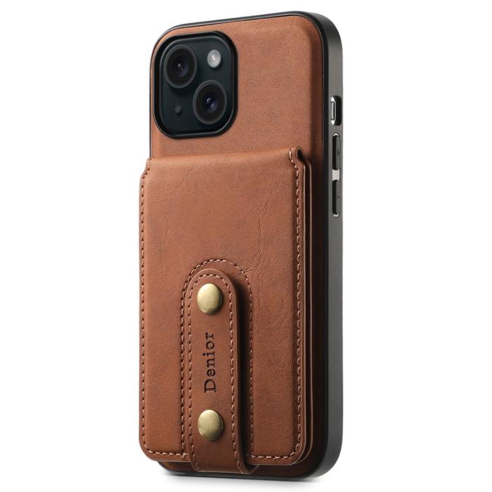 DENIOR - DENIOR D14 iPhone 15 Magnetiskt Fodral Retro Läder TPU PC Brun