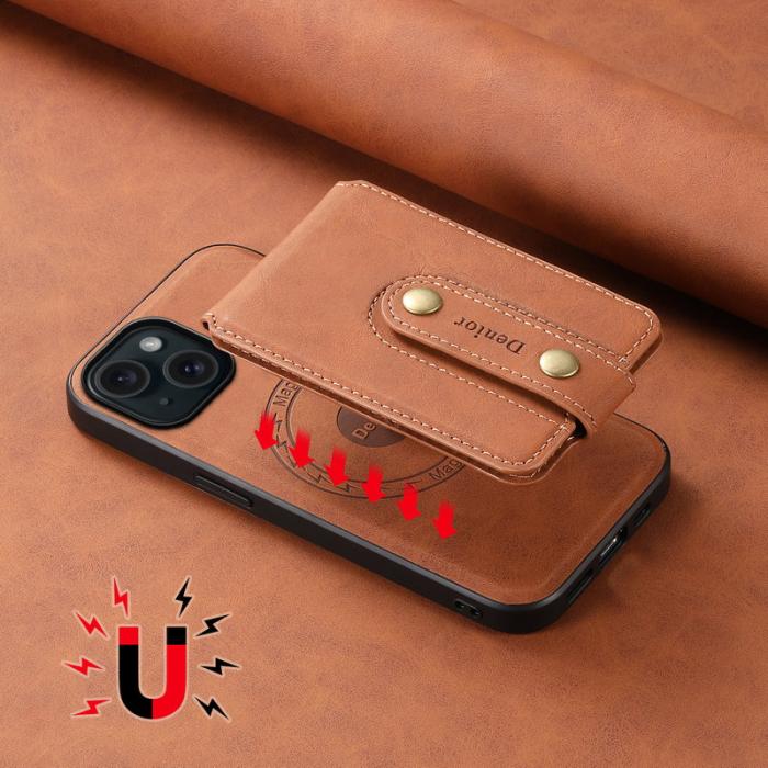 DENIOR - DENIOR D14 iPhone 15 Magnetiskt Fodral Retro Läder TPU PC Brun