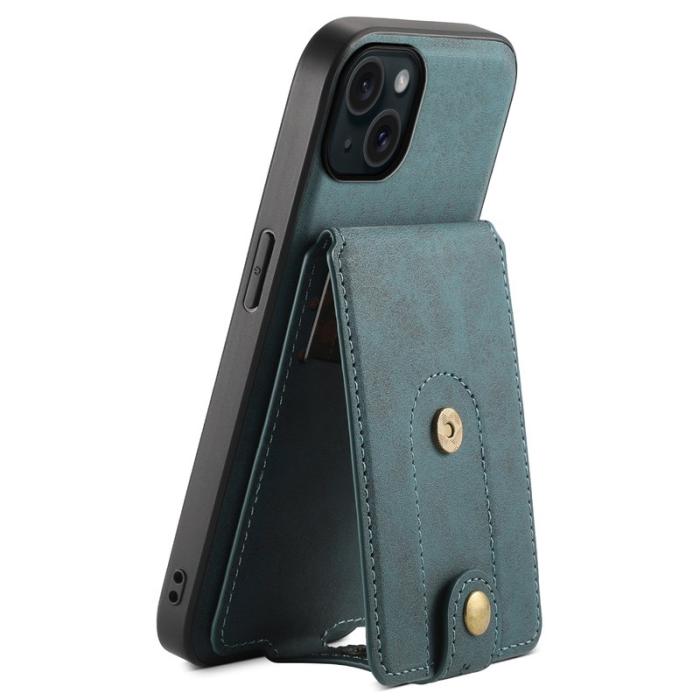 DENIOR - DENIOR D14 iPhone 15 Plus Fodral Magnetiskt Läder Retro Blå