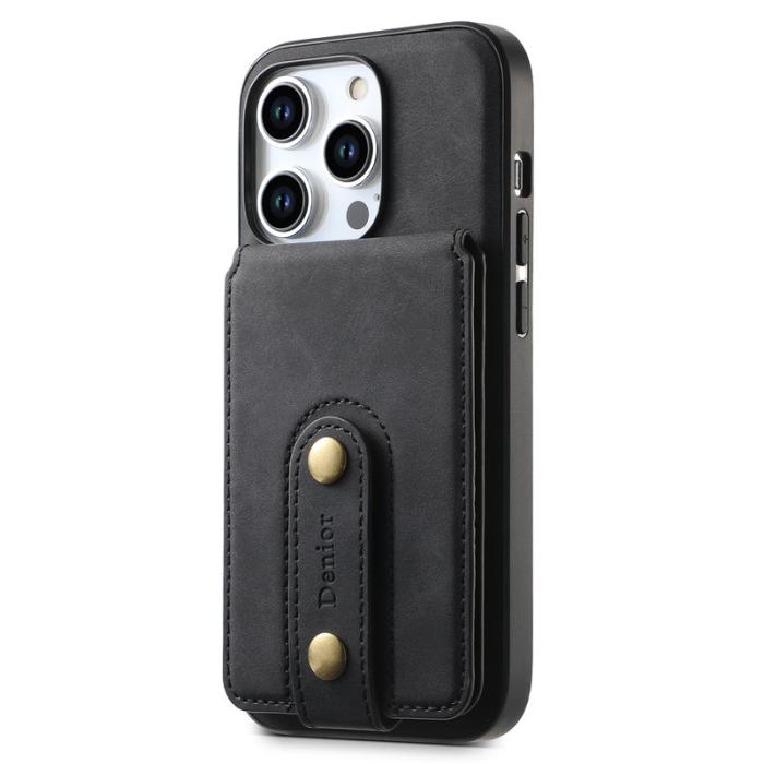 DENIOR - DENIOR D14 iPhone 15 Pro Kortfodral PU+TPU+PC Svart