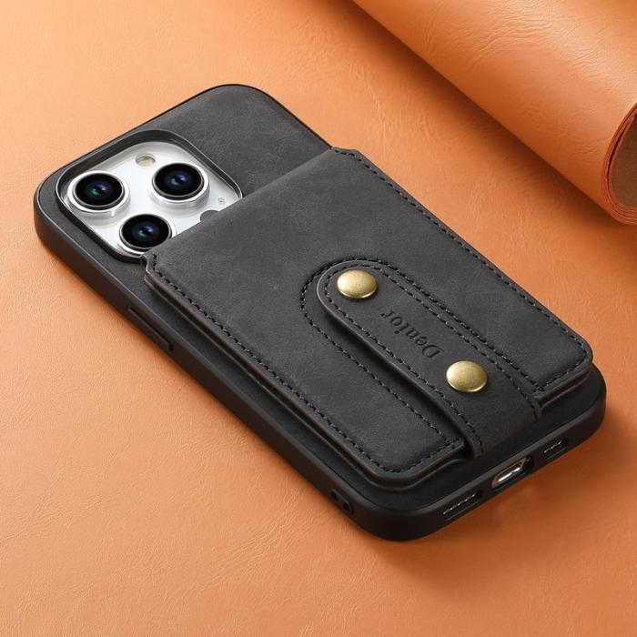 DENIOR - DENIOR D14 iPhone 15 Pro Max Fodral Retro Textur PU+TPU+PC Svart