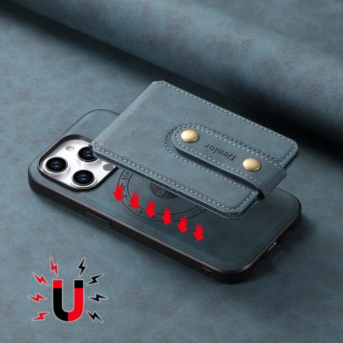 DENIOR - DENIOR D14 iPhone 15 Pro Max Fodral Retro Textur PU+TPU+PC Blå