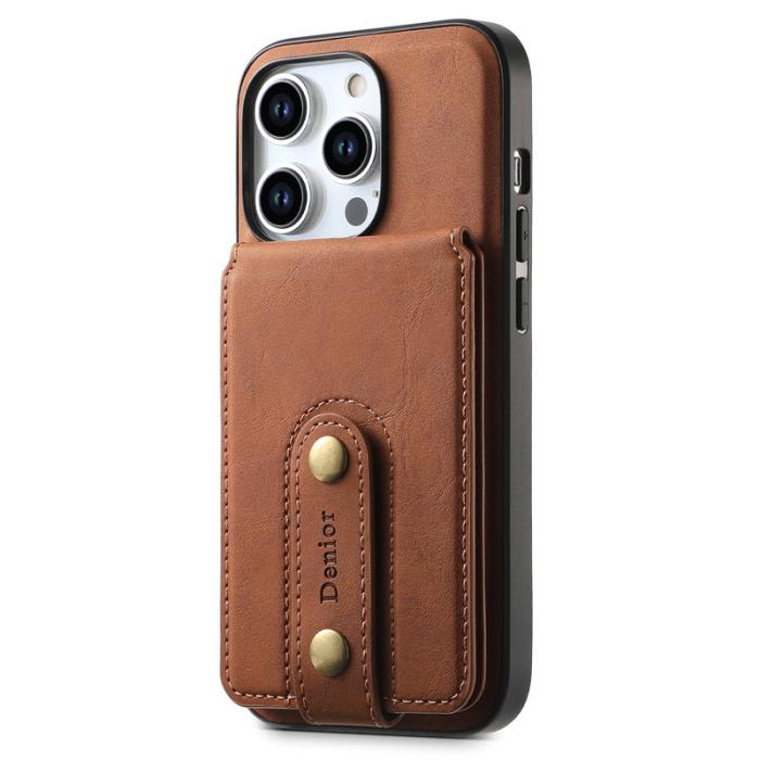 DENIOR - DENIOR D14 iPhone 15 Pro Max Fodral Retro Textur PU+TPU+PC Brun