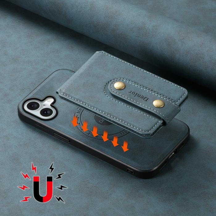 DENIOR - DENIOR D14 iPhone 16 Plus Fodral Läder Med MagSafe Kortfack - Blå