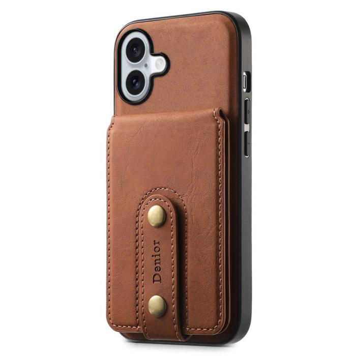 DENIOR - DENIOR D14 iPhone 16 Plus Fodral Äkta läder MagSafe Kortväska - Brun
