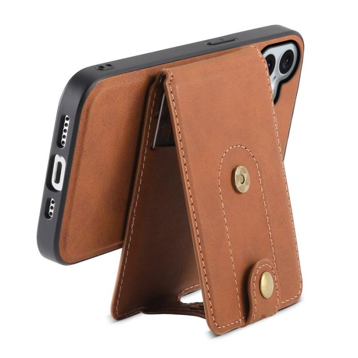 DENIOR - DENIOR D14 iPhone 16 Plus Fodral Äkta läder MagSafe Kortväska - Brun