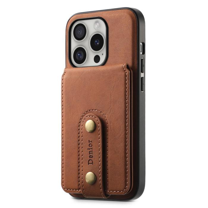DENIOR - DENIOR D14 iPhone 16 Pro Skal Äkta Läder Magnetiskt Brun